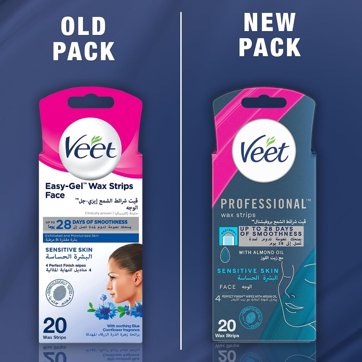 نوارهای موم موبر صورت Veet مناسب پوست حساس با روغن بادام، همراه دستمال پاککننده آرگان 20 عدد نوارهای موم موبر صورت Veet مناسب پوست حساس با روغن بادام، همراه دستمال پاککننده آرگان 20 عدد
