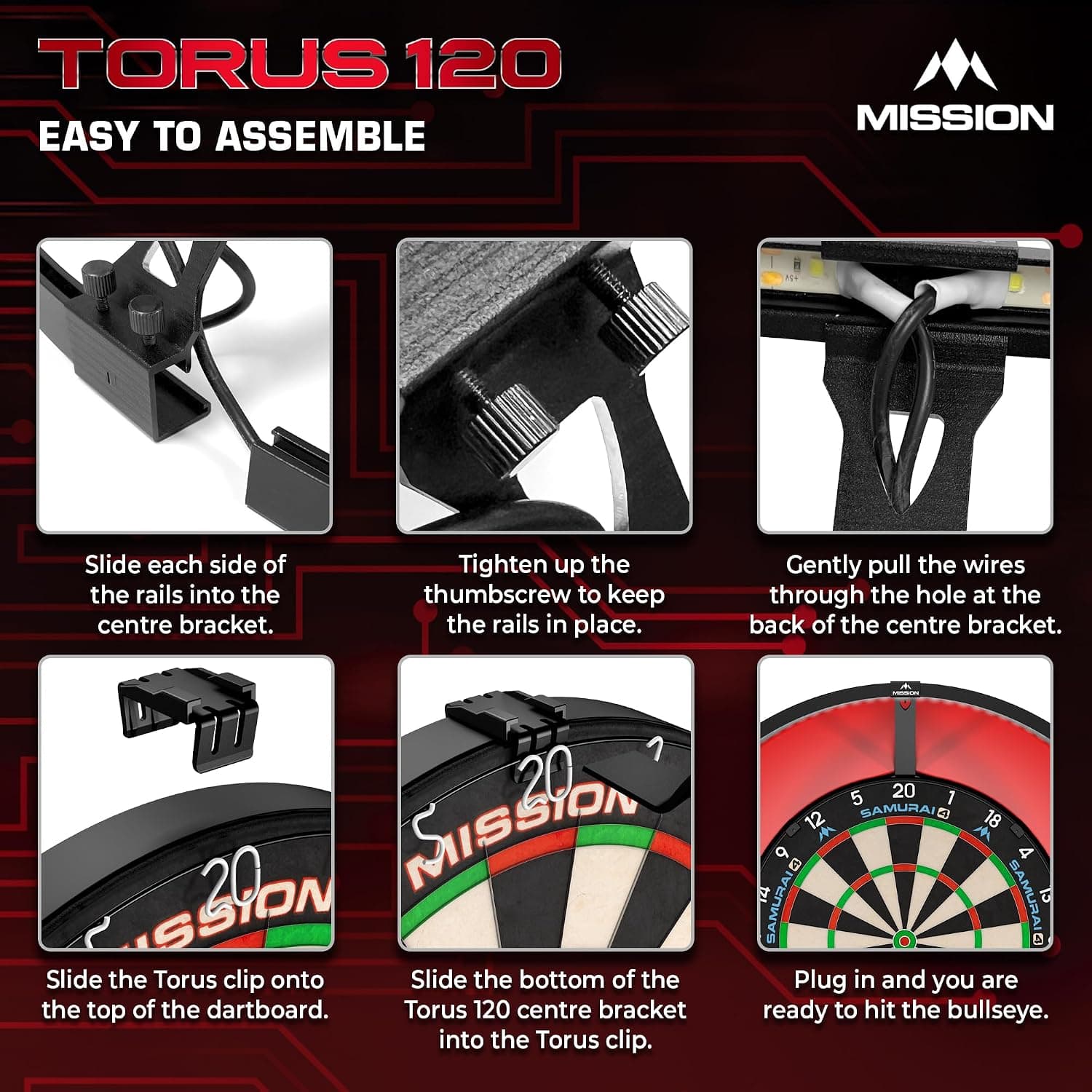 سیستم نورپردازی صفحه دارت Mission Darts مدل Torus 120° با LED سفید روشن، قابل حمل و USB C سیستم نورپردازی صفحه دارت Mission Darts مدل Torus 120° با LED سفید روشن، قابل حمل و USB C
