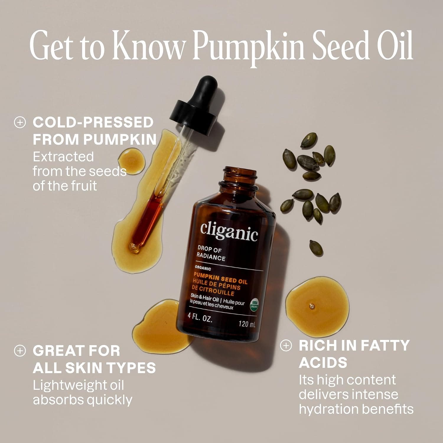 روغن هسته کدو ارگانیک برای صورت و مو Cliganic خالص 100% پرس سرد تصفیهنشده روغن هسته کدو ارگانیک برای صورت و مو Cliganic خالص 100% پرس سرد تصفیهنشده