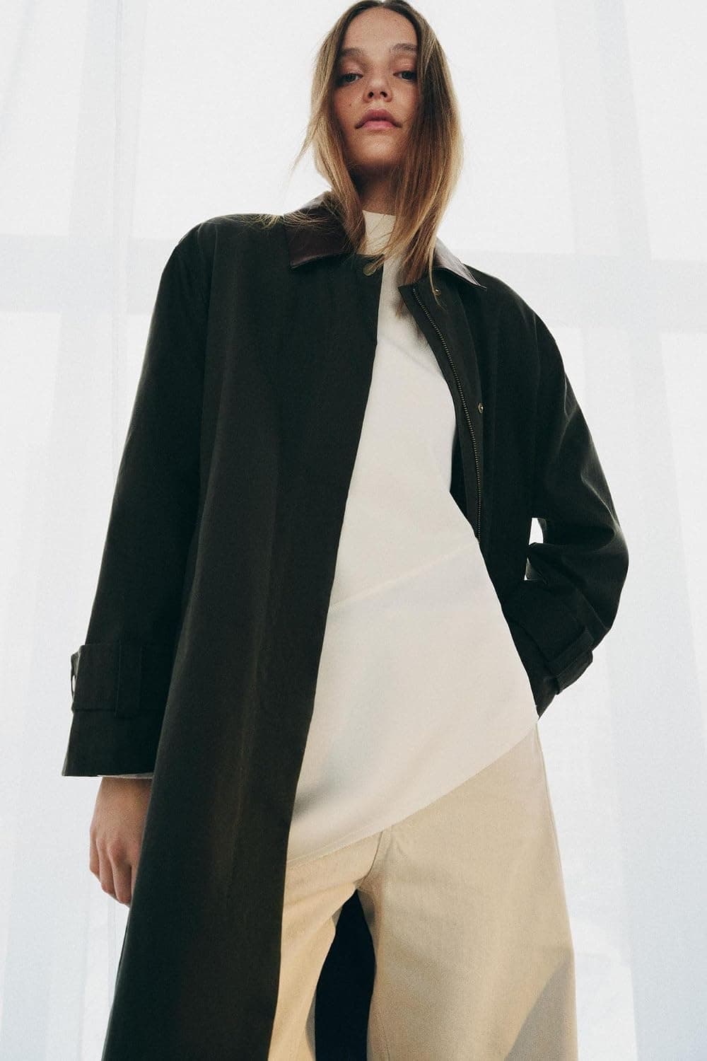 ترنچکت مردانه Zara اورسایز با یقه چرمی کنتراست ZW COLLECTION ترنچکت مردانه Zara اورسایز با یقه چرمی کنتراست ZW COLLECTION
