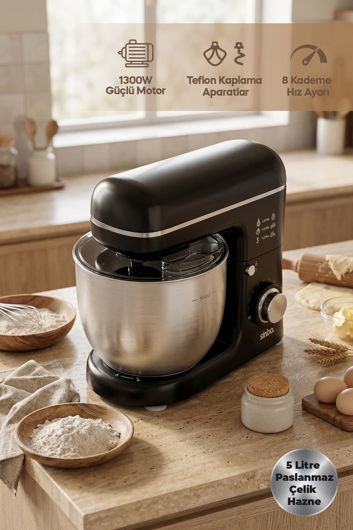 میکسر ایستاده Sinbo با کاسه فولادی 5L و توان 1300W مدل SMX-2771 میکسر ایستاده Sinbo با کاسه فولادی 5L و توان 1300W مدل SMX-2771