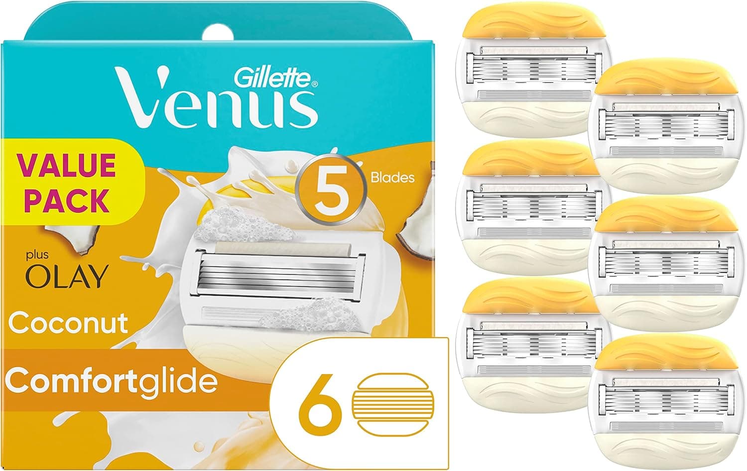 تیغ یدک زنانه Gillette Venus ComfortGlide plus Olay Coconut 6 عددی تیغ یدک زنانه Gillette Venus ComfortGlide plus Olay Coconut 6 عددی