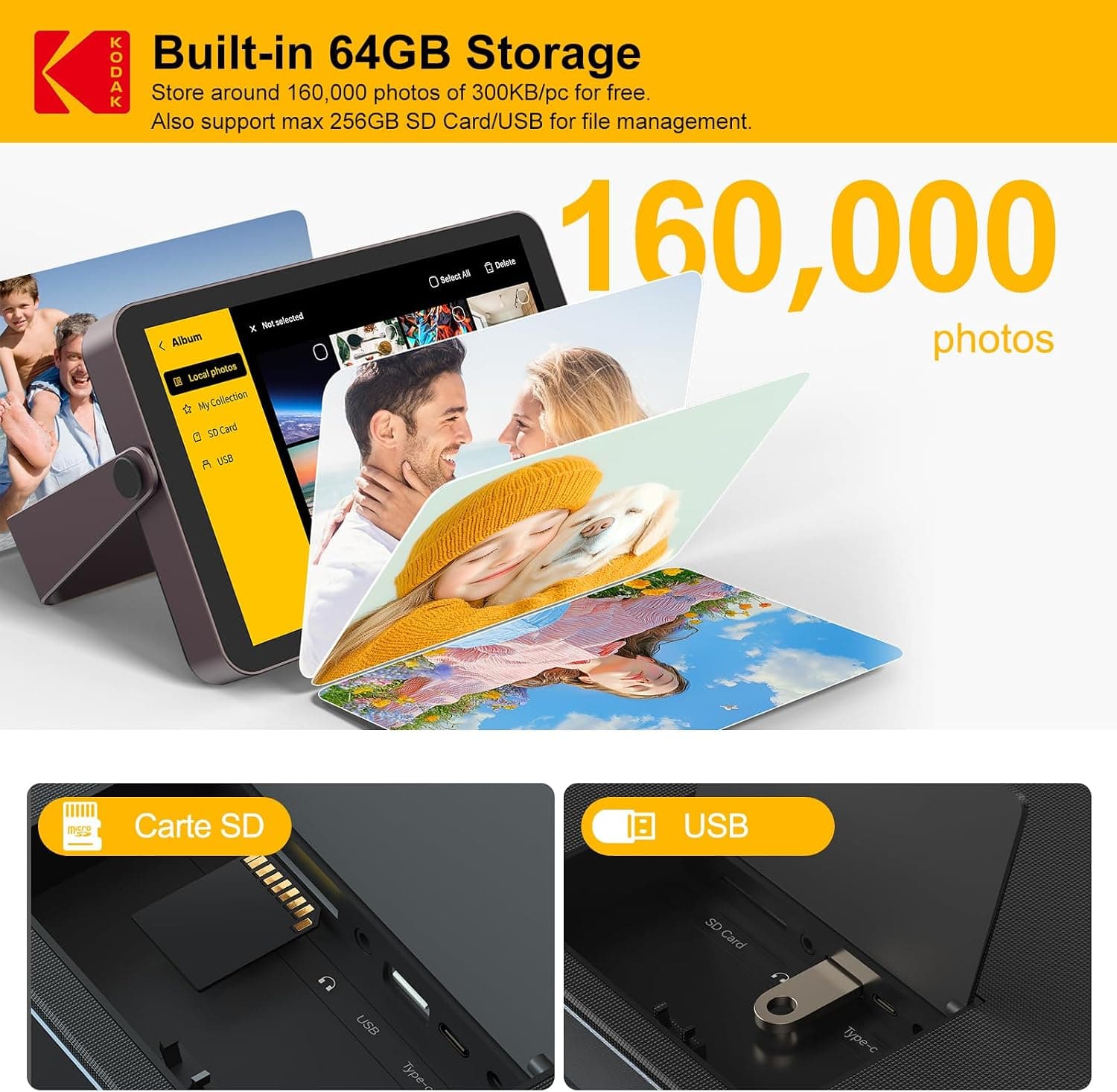 قاب عکس دیجیتال KODAK متصل به WiFi 6 با باتری داخلی و حافظه 64GB قاب عکس دیجیتال KODAK متصل به WiFi 6 با باتری داخلی و حافظه 64GB