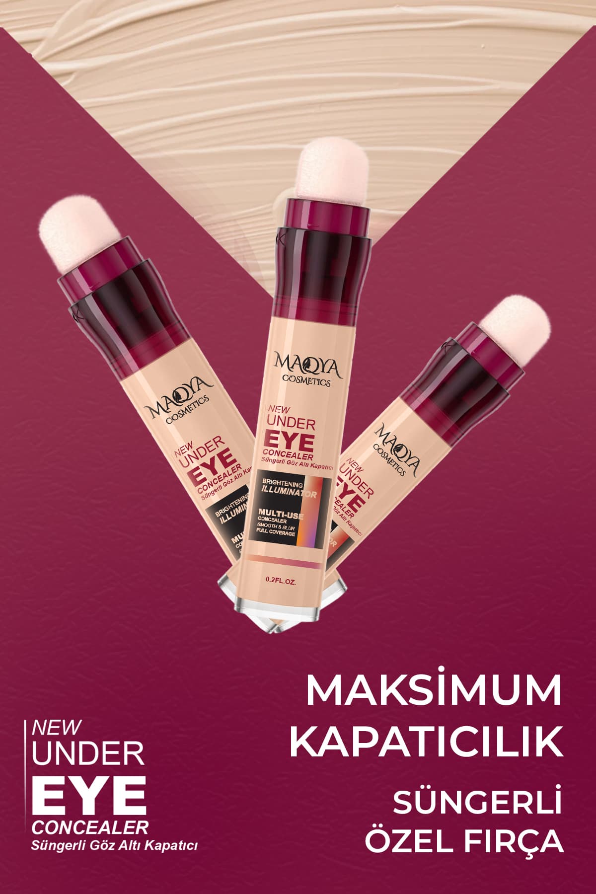 کانسیلر MAQYA Cosmetics پوشش قوی، مغذی و روشنکننده زیر چشم با اسفنج رنگ متوسط کانسیلر MAQYA Cosmetics پوشش قوی، مغذی و روشنکننده زیر چشم با اسفنج رنگ متوسط