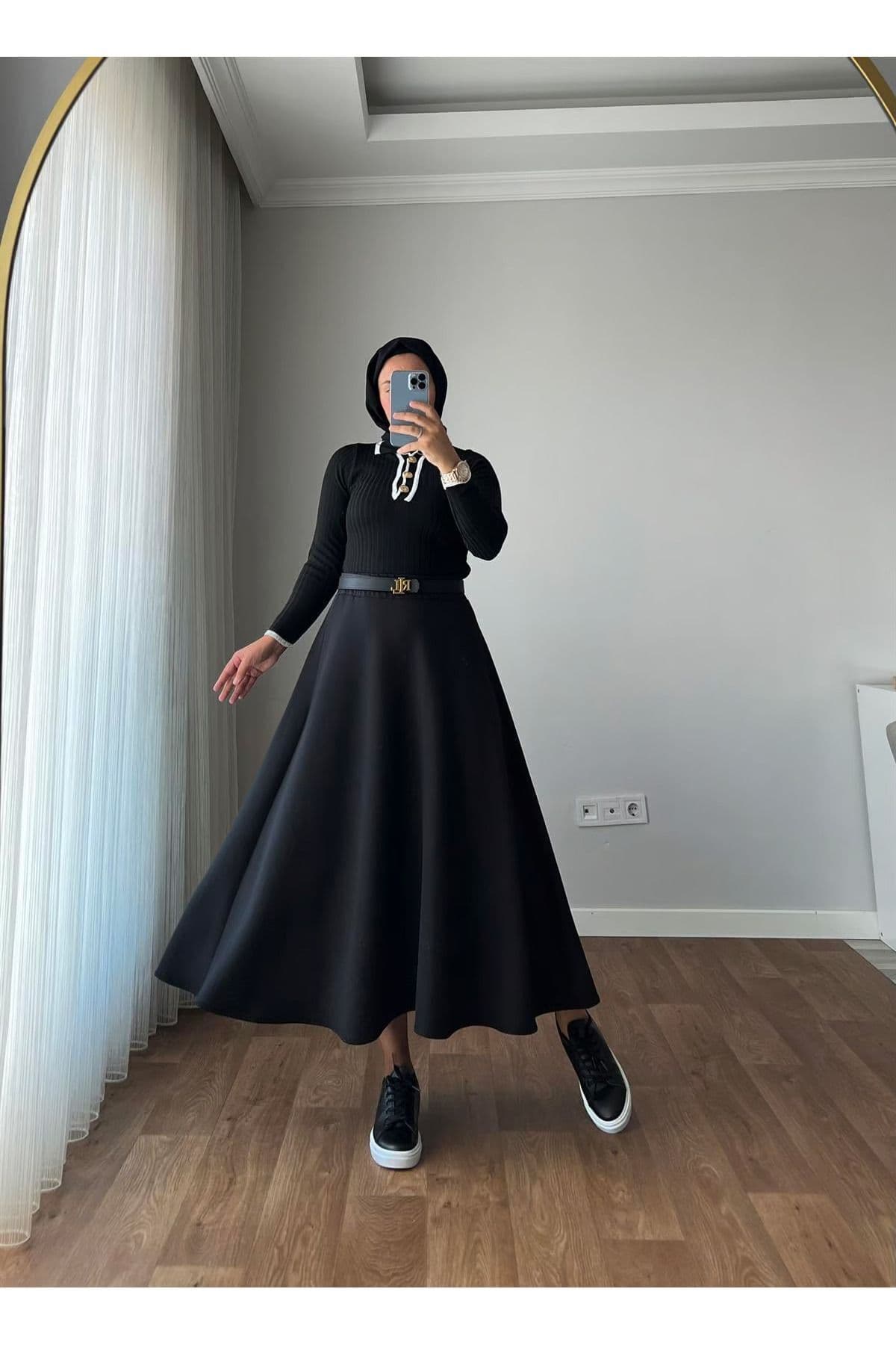 دامن کلوش زنانه Newness Fashion Forwoard اسکوبا مشکی دامن کلوش زنانه Newness Fashion Forwoard اسکوبا مشکی