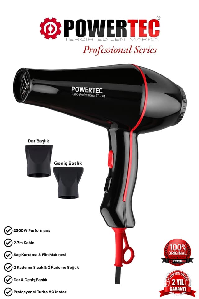 سشوار Powertec سری حرفهای توربو با کابل 2.7m توان 2500 W مدل TR-601 سشوار Powertec سری حرفهای توربو با کابل 2.7m توان 2500 W مدل TR-601