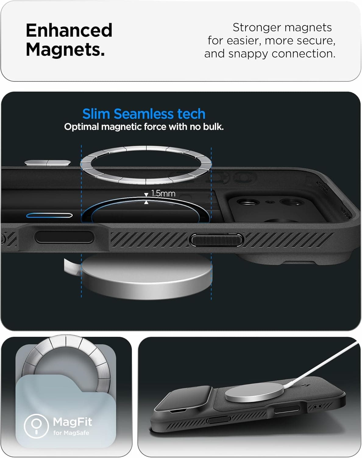 قاب MagSafe سازگار با iPhone 18 Pro / 17 Pro Spigen مشکی Optik Armor Mag Fit مدل ACS09953 قاب MagSafe سازگار با iPhone 18 Pro / 17 Pro Spigen مشکی Optik Armor Mag Fit مدل ACS09953