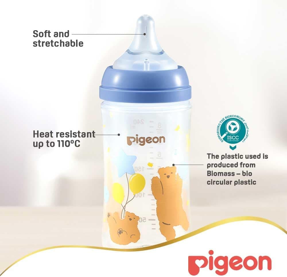 شیشه شیر Pigeon Softouch Wide Neck Peristaltic PLUS طرحدار سرشیر متوسط بدون BPA 240ml شیشه شیر Pigeon Softouch Wide Neck Peristaltic PLUS طرحدار سرشیر متوسط بدون BPA 240ml