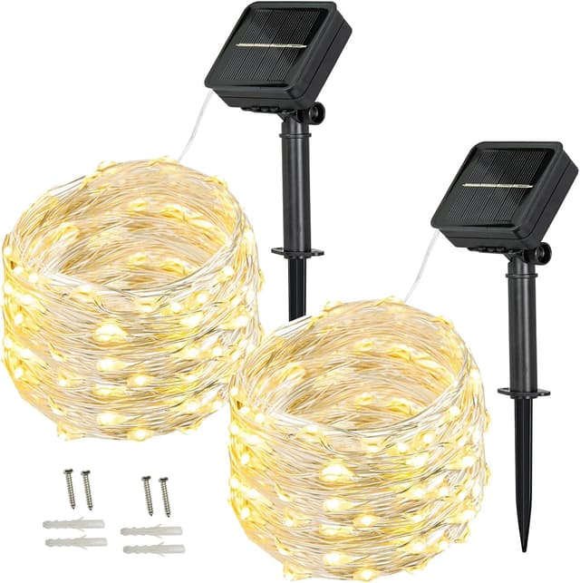 ریسه چراغ خورشیدی فضای باز 2 عددی BXROIU با 100 LED، 10 متر، 8 حالت، سفید گرم ریسه چراغ خورشیدی فضای باز 2 عددی BXROIU با 100 LED، 10 متر، 8 حالت، سفید گرم