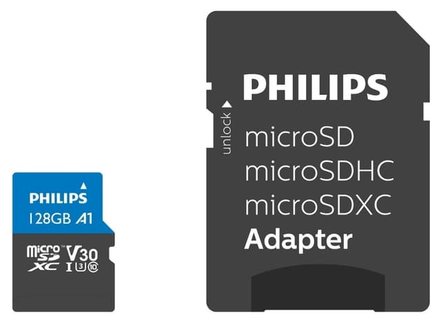 کارت حافظه microSDXC Philips Ultra Pro با ظرفیت 128 Gb، UHS-I U3 Class 10 V30 و آداپتور SD کارت حافظه microSDXC Philips Ultra Pro با ظرفیت 128 Gb، UHS-I U3 Class 10 V30 و آداپتور SD