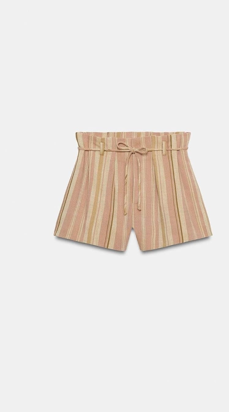 شورت برمودا زنانه Zara با کمربند راهراه صورتی ZW Collection سایز L شورت برمودا زنانه Zara با کمربند راهراه صورتی ZW Collection سایز L