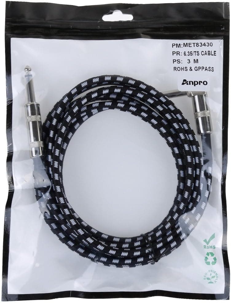 کابل رابط گیتار Anpro برای گیتار الکتریک، باس و کیبورد 3m (10ft) با فیش مستقیم و L شکل 6.3mm (1/4") کابل رابط گیتار Anpro برای گیتار الکتریک، باس و کیبورد 3m (10ft) با فیش مستقیم و L شکل 6.3mm (1/4")