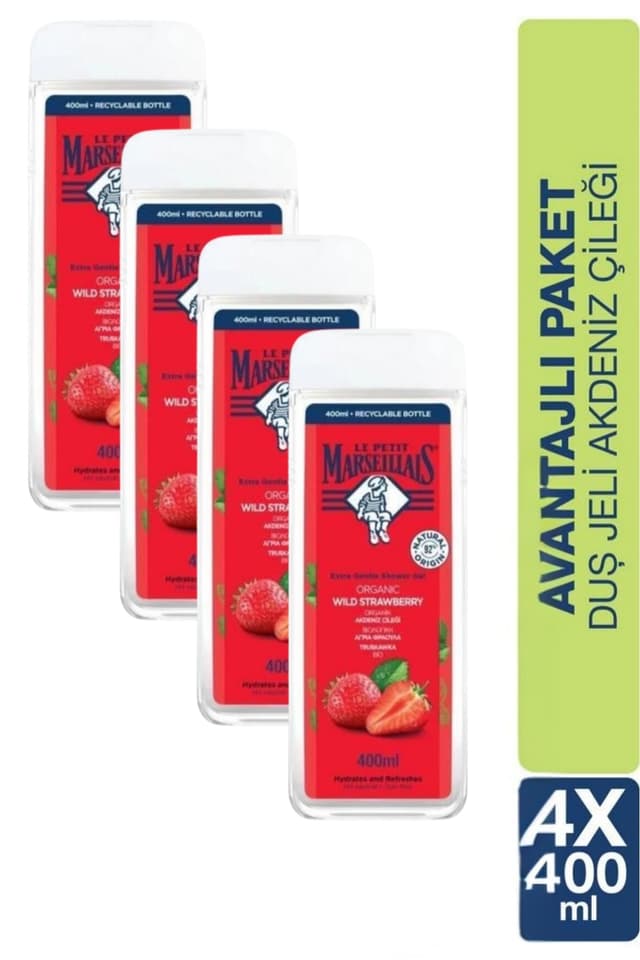 ژل دوش Le Petit Marseillais توتفرنگی مدیترانهای 400 ml x4 ژل دوش Le Petit Marseillais توتفرنگی مدیترانهای 400 ml x4