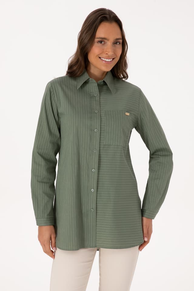 پیراهن زنانه U.S. Polo Assn. سبز تیره آستین بلند راهراه مدل 50316387-VR079 پیراهن زنانه U.S. Polo Assn. سبز تیره آستین بلند راهراه مدل 50316387-VR079