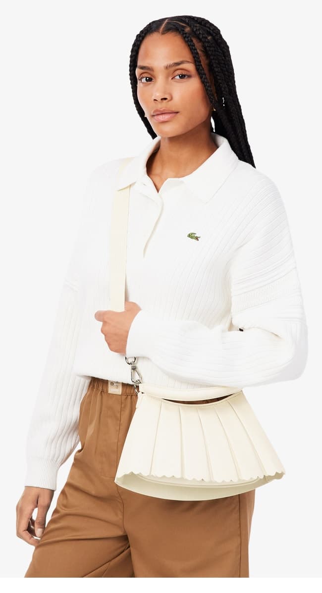 کیف دوشی زنانه Lacoste چرمی سفید کوچک مدل Lenglen کیف دوشی زنانه Lacoste چرمی سفید کوچک مدل Lenglen