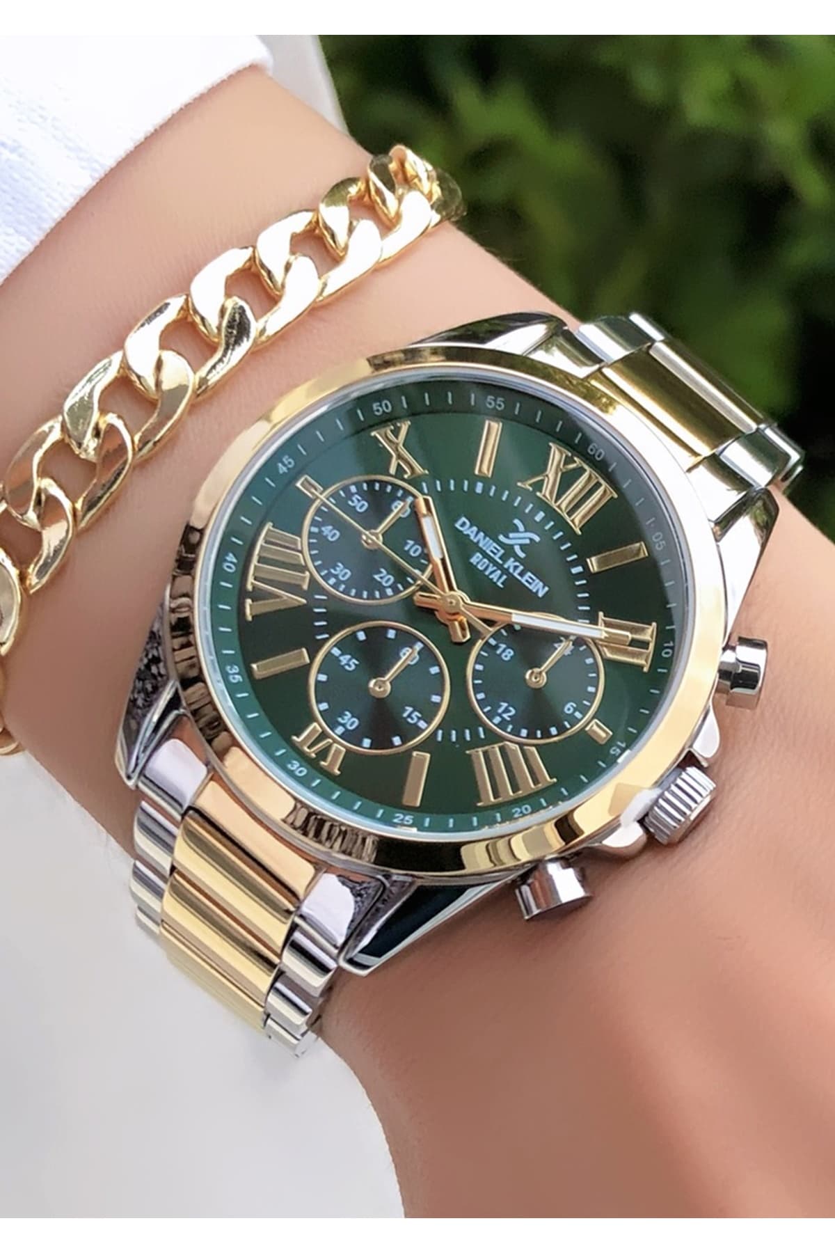 ساعت مچی زنانه Daniel Klein 36mm طلایی نقرهای سبز با دستبند هدیه ساعت مچی زنانه Daniel Klein 36mm طلایی نقرهای سبز با دستبند هدیه