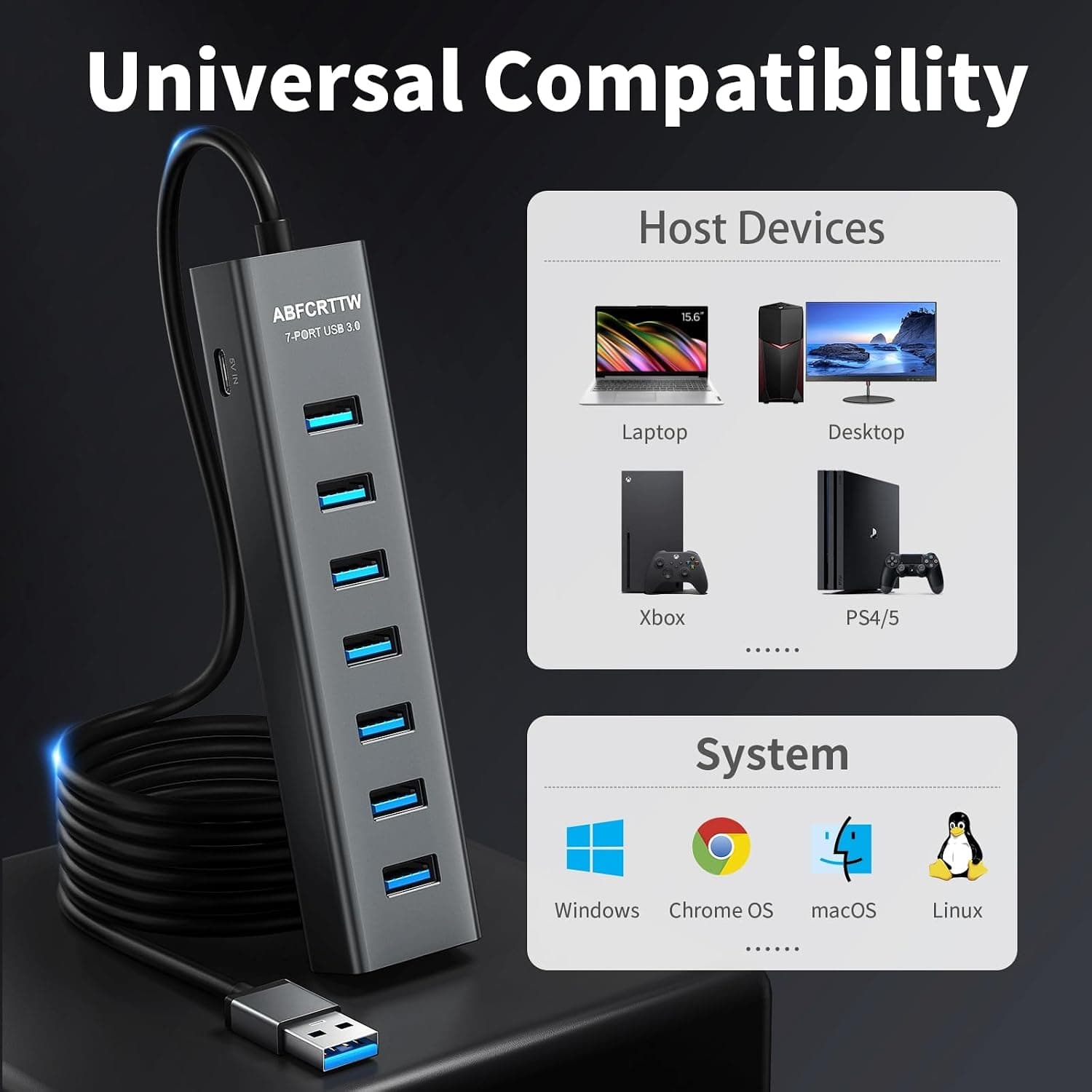 هاب USB 3.0 ABFCRTTW هفتپورت آلومینیومی با کابل 180 cm هاب USB 3.0 ABFCRTTW هفتپورت آلومینیومی با کابل 180 cm
