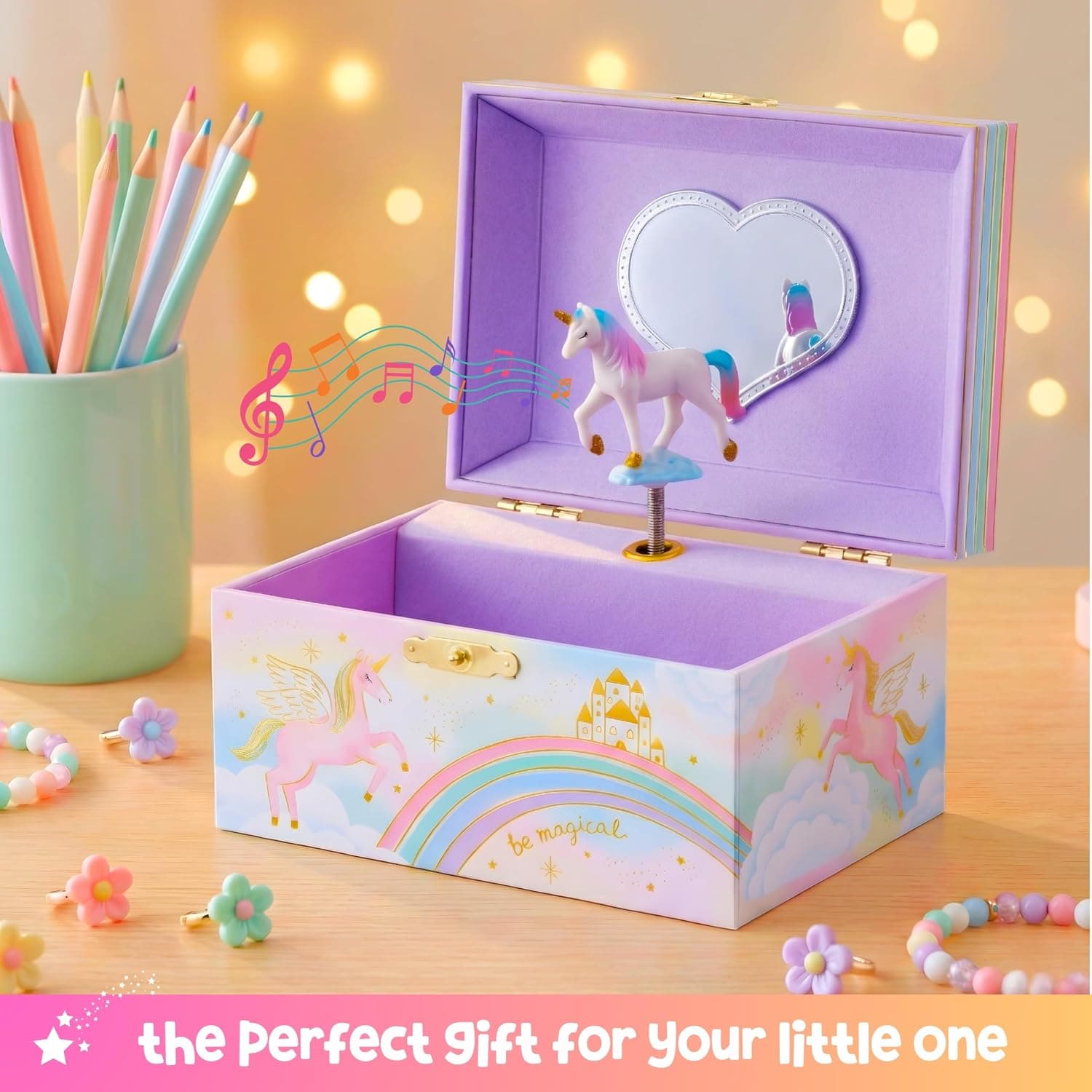 جعبه زیورآلات موزیکال دخترانه Giggle & Honey با تکشاخ چرخان 15,2 x 11,9 x 8,9 cm جعبه زیورآلات موزیکال دخترانه Giggle & Honey با تکشاخ چرخان 15,2 x 11,9 x 8,9 cm