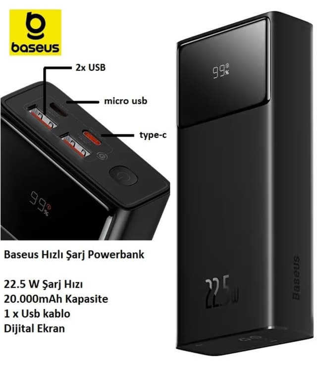 پاوربانک Baseus با نمایشگر دیجیتال مشکی 22.5w 20.000 Mah مدل Star-lord پاوربانک Baseus با نمایشگر دیجیتال مشکی 22.5w 20.000 Mah مدل Star-lord