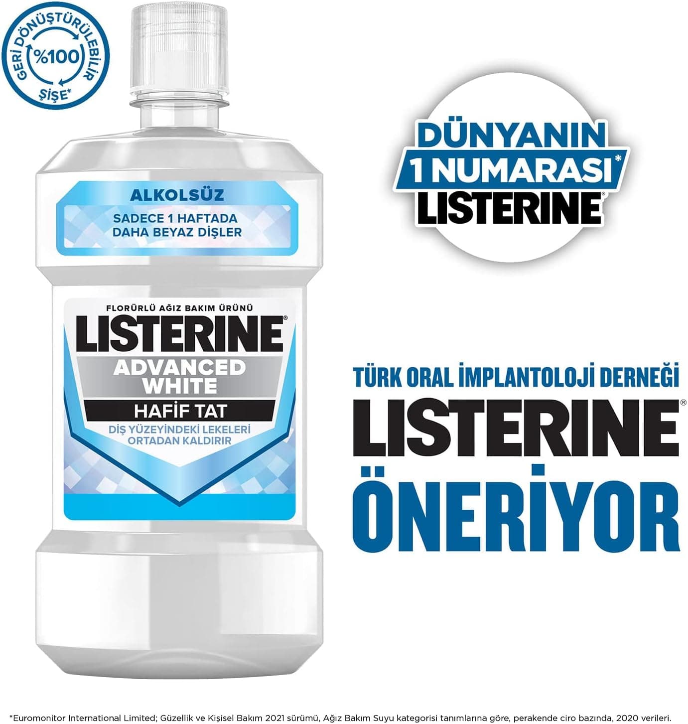 دهانشویه Listerine Advanced White با طعم ملایم 500 ml دهانشویه Listerine Advanced White با طعم ملایم 500 ml
