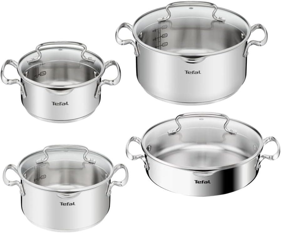 ست قابلمه استیل Tefal Duetto کف القایی 8 پارچه مدل 2100139450 ست قابلمه استیل Tefal Duetto کف القایی 8 پارچه مدل 2100139450