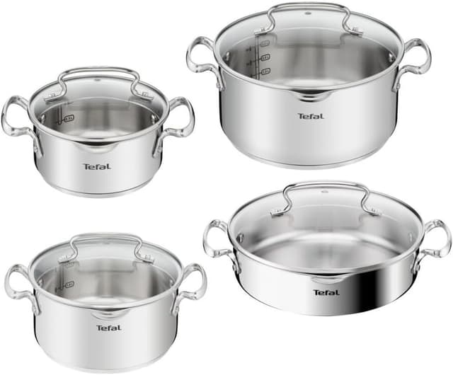 ست قابلمه استیل Tefal Duetto کف القایی 8 پارچه مدل 2100139450 ست قابلمه استیل Tefal Duetto کف القایی 8 پارچه مدل 2100139450