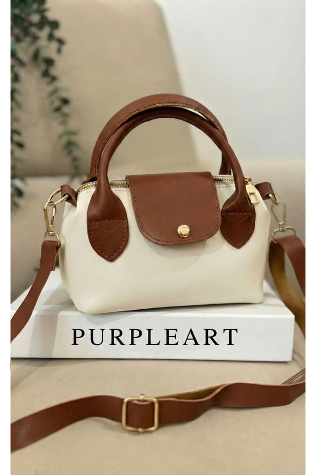 کیف دستی و دوشی زنانه PurpleART مینی دو رنگ کرم و عسلی زیپدار کیف دستی و دوشی زنانه PurpleART مینی دو رنگ کرم و عسلی زیپدار