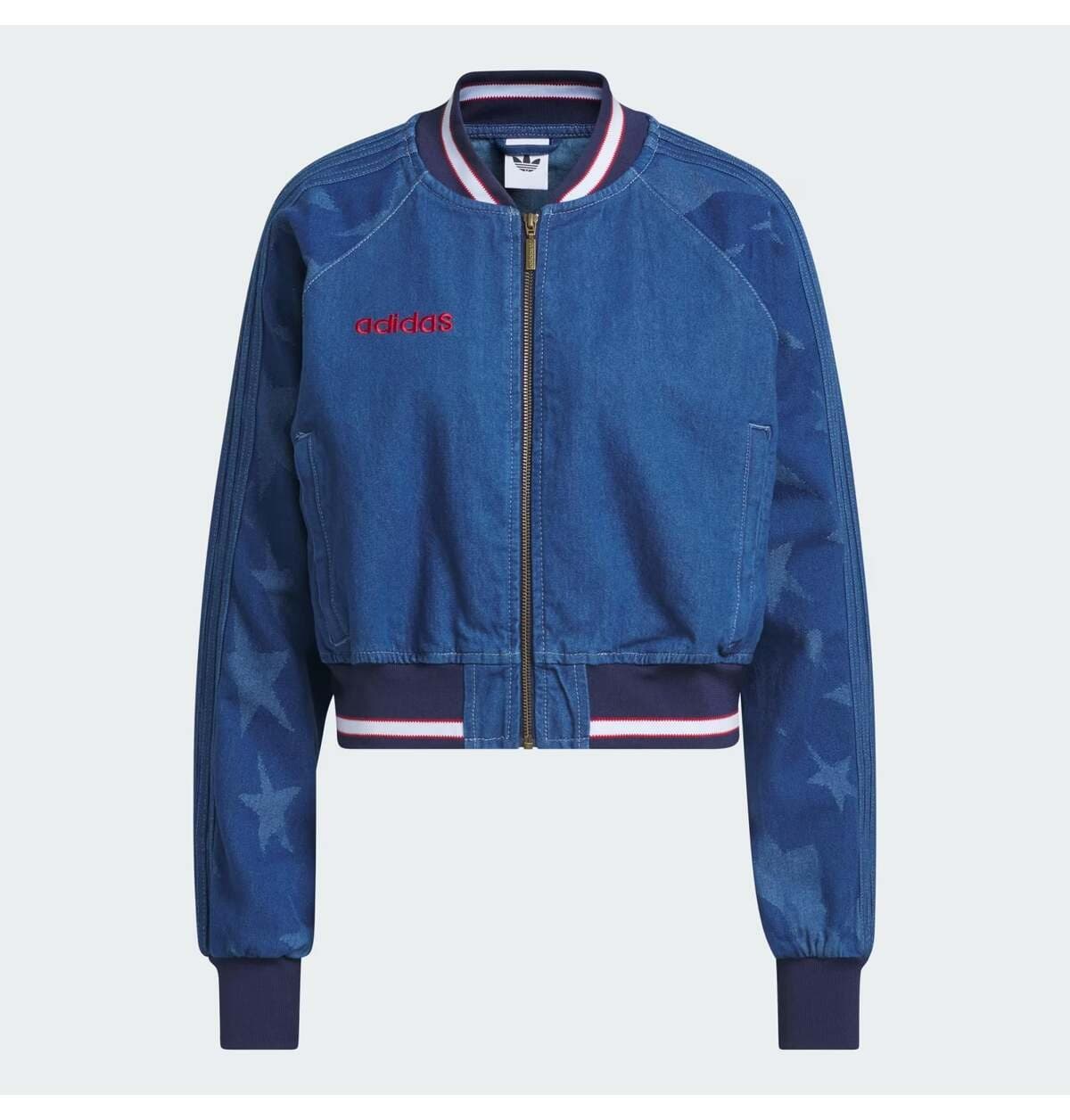 ژاکت زنانه adidas از جین با طرح گرافیکی مدل SST Varsity Bomber ژاکت زنانه adidas از جین با طرح گرافیکی مدل SST Varsity Bomber
