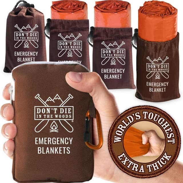 پتوهای نجات اضطراری 4-Pack Don't Die In The Woods فویلی Mylar ضخیم و عایق حرارتی ضدآب نارنجی پتوهای نجات اضطراری 4-Pack Don't Die In The Woods فویلی Mylar ضخیم و عایق حرارتی ضدآب نارنجی