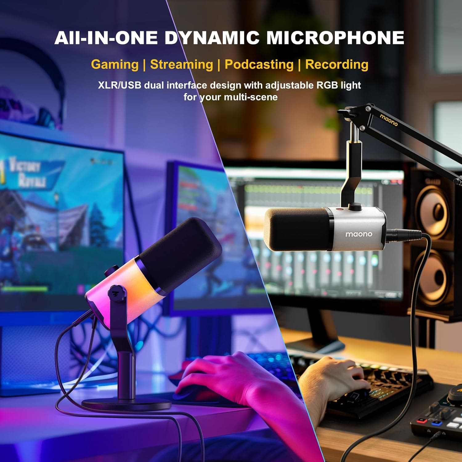 میکروفون دینامیک گیمینگ MAONO با اتصال XLR/USB و RGB مدل PD100X میکروفون دینامیک گیمینگ MAONO با اتصال XLR/USB و RGB مدل PD100X