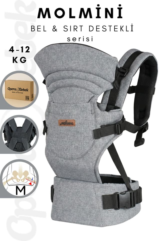آغوشی ارگونومیک Molmini Plus با حمایت کمر و پشت چندجهته قابل تنظیم 4-12 KG خاکستری آغوشی ارگونومیک Molmini Plus با حمایت کمر و پشت چندجهته قابل تنظیم 4-12 KG خاکستری