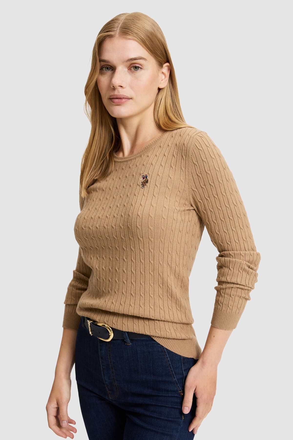 پلیور زنانه U.S. Polo Assn. شتری بیسیک مدل 50331602-VR015 پلیور زنانه U.S. Polo Assn. شتری بیسیک مدل 50331602-VR015
