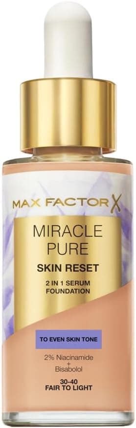 کرمپودر سرم پوست Max Factor Miracle Pure 2in1، تناژ 30-40، حاوی نیاسینامید و بیزابولول، 30ml کرمپودر سرم پوست Max Factor Miracle Pure 2in1، تناژ 30-40، حاوی نیاسینامید و بیزابولول، 30ml