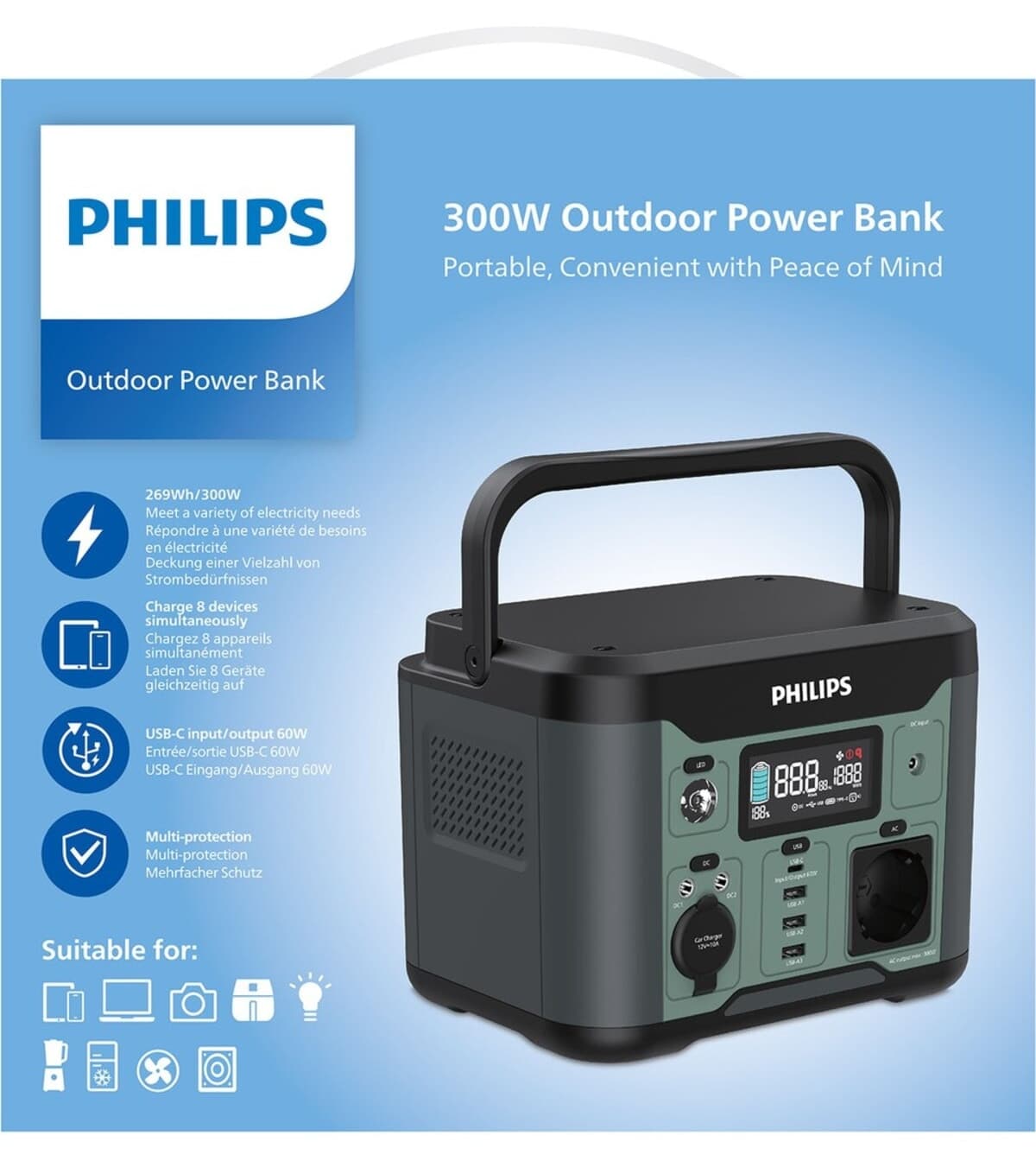 منبع تغذیه قابل حمل Philips مشکی خروجی AC/DC سازگار با 300W مدل DLP8091CB منبع تغذیه قابل حمل Philips مشکی خروجی AC/DC سازگار با 300W مدل DLP8091CB