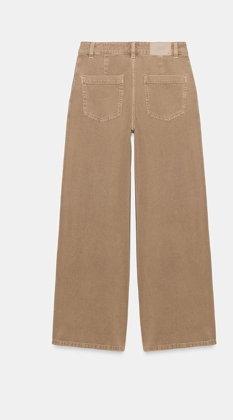 شلوار جین زنانه Zara وید لگ کمر متوسط شتری روشن مدل Z1975 سایز 38 شلوار جین زنانه Zara وید لگ کمر متوسط شتری روشن مدل Z1975 سایز 38