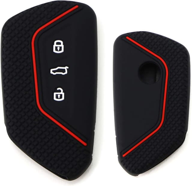 قاب سوئیچ سیلیکونی مشکی iJDMTOY با نوار قرمز سازگار Volkswagen MK8 Golf/GTI و Skoda Octavia قاب سوئیچ سیلیکونی مشکی iJDMTOY با نوار قرمز سازگار Volkswagen MK8 Golf/GTI و Skoda Octavia