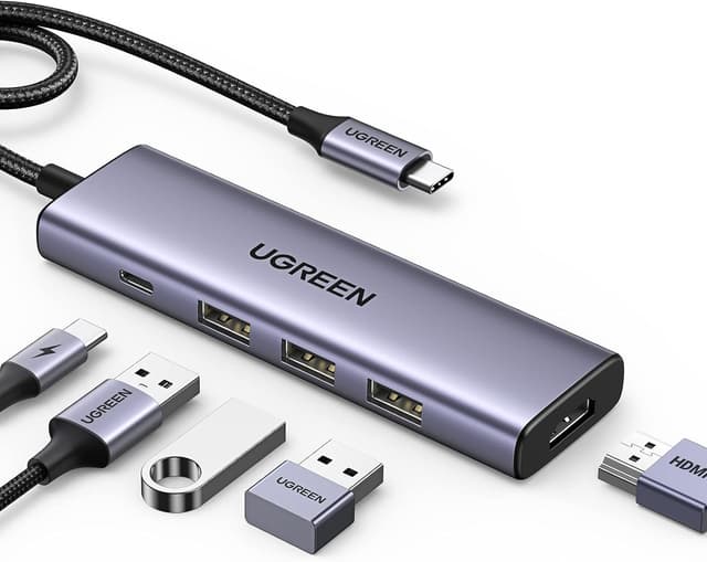 هاب آداپتور UGREEN Type-C به HDMI 4K/60Hz با 3×USB 3.0 و ورودی برق 100W PD هاب آداپتور UGREEN Type-C به HDMI 4K/60Hz با 3×USB 3.0 و ورودی برق 100W PD