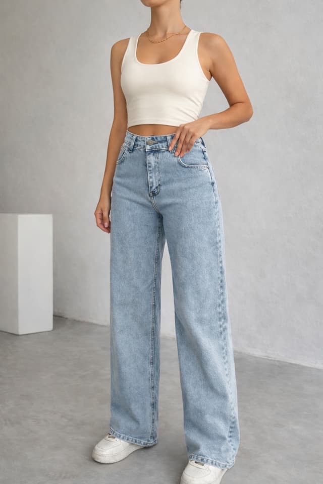 شلوار جین زنانه Lighter Jeans آبی روشن فاق بلند کشی مامفیت دمپاگشاد شلوار جین زنانه Lighter Jeans آبی روشن فاق بلند کشی مامفیت دمپاگشاد