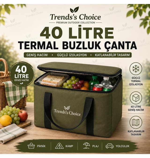 کیف ترمال یخی Trends's Choice ۴۰ لیتری تاشو پیکنیک، کمپ، ساحل و سفر کیف ترمال یخی Trends's Choice ۴۰ لیتری تاشو پیکنیک، کمپ، ساحل و سفر