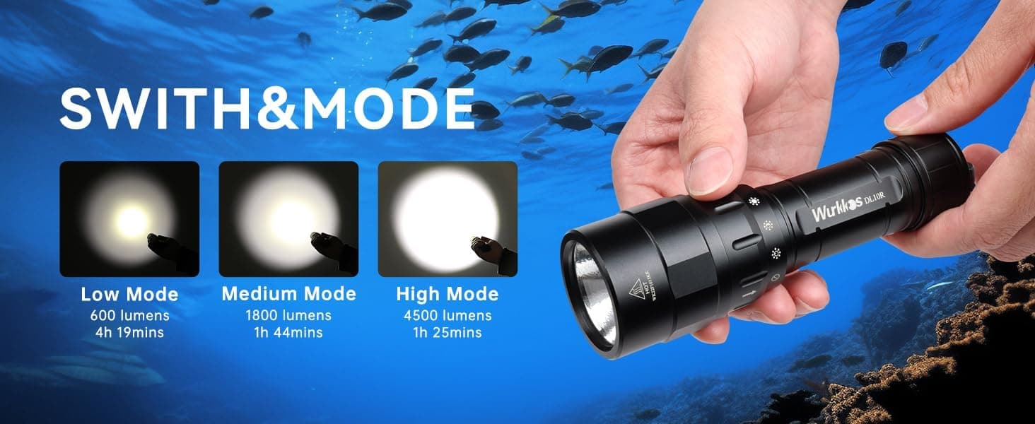 چراغ غواصی Wurkkos با روشنایی 4500 Lumen و کلید چرخشی مغناطیسی، مدل DL10R چراغ غواصی Wurkkos با روشنایی 4500 Lumen و کلید چرخشی مغناطیسی، مدل DL10R