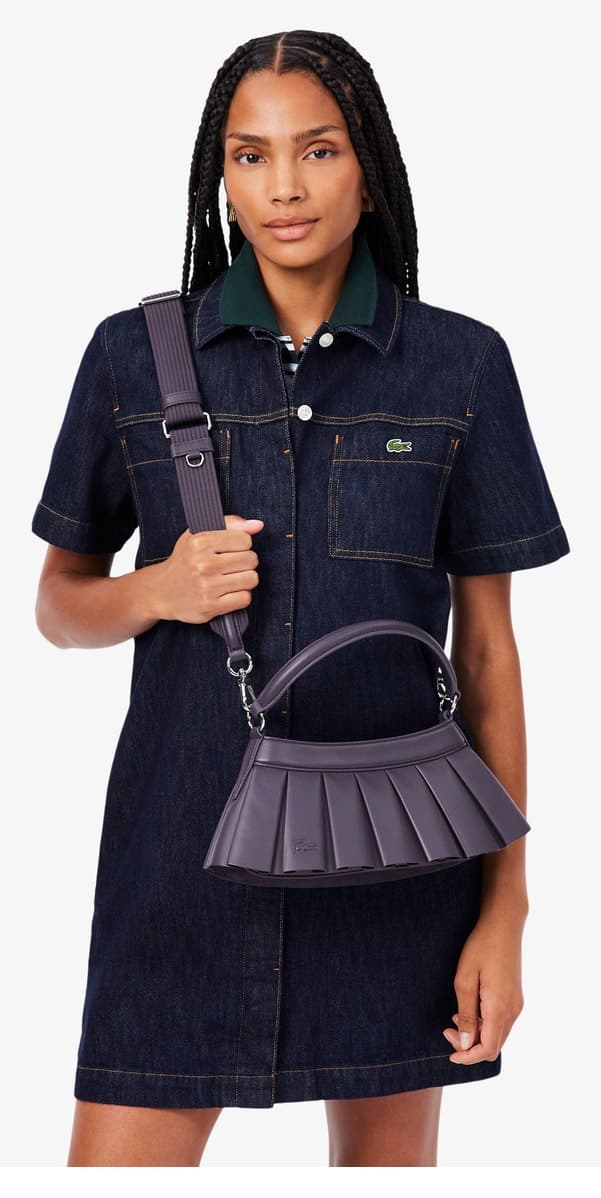 کیف دوشی زنانه Lacoste چرمی بنفش مدل H Lenglen کیف دوشی زنانه Lacoste چرمی بنفش مدل H Lenglen