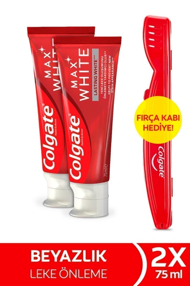 خمیردندان سفیدکننده Colgate با سفیدکنندگی ماندگار 75 ml x2 بههمراه محفظه مسواک خمیردندان سفیدکننده Colgate با سفیدکنندگی ماندگار 75 ml x2 بههمراه محفظه مسواک