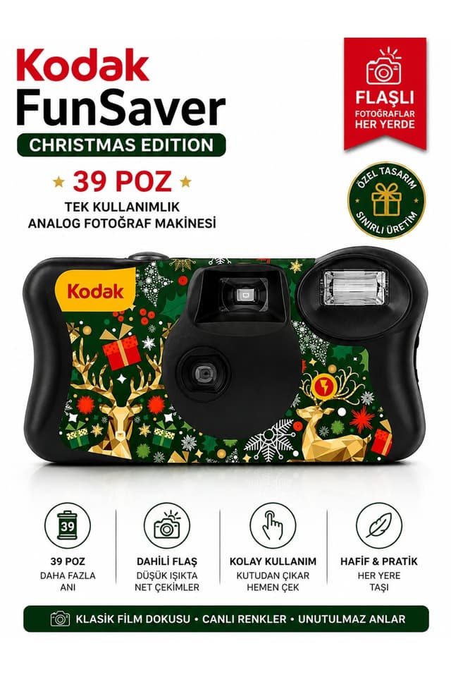 دوربین عکاسی آنالوگ یکبار مصرف Kodak FunSaver نسخه کریسمس فلاشدار 39 عکس دوربین عکاسی آنالوگ یکبار مصرف Kodak FunSaver نسخه کریسمس فلاشدار 39 عکس
