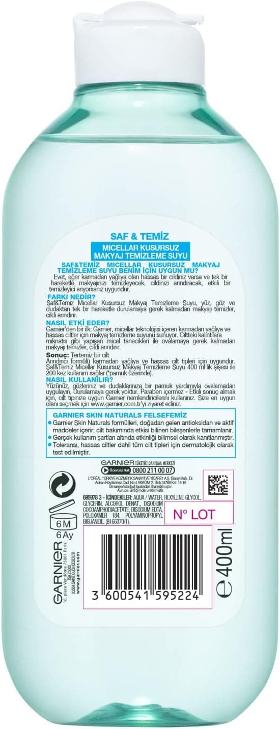 آب میسلار پاککننده آرایش Garnier Skin Naturals خالص و تمیز 400 ml آب میسلار پاککننده آرایش Garnier Skin Naturals خالص و تمیز 400 ml
