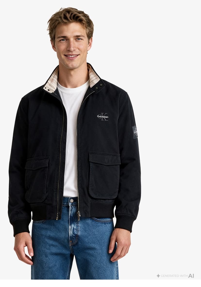 ژاکت مردانه Calvin Klein نخی آستر فلانل مدل Harrington مشکی ژاکت مردانه Calvin Klein نخی آستر فلانل مدل Harrington مشکی