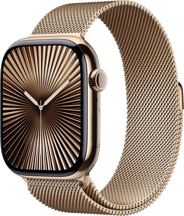 ساعت هوشمند Apple Watch Series 10 GPS + Cellular با قاب و Milano Loop طلایی 42 mm، ردیابی تناسب اندام، ECG و Retina همیشهروشن ساعت هوشمند Apple Watch Series 10 GPS + Cellular با قاب و Milano Loop طلایی 42 mm، ردیابی تناسب اندام، ECG و Retina همیشهروشن