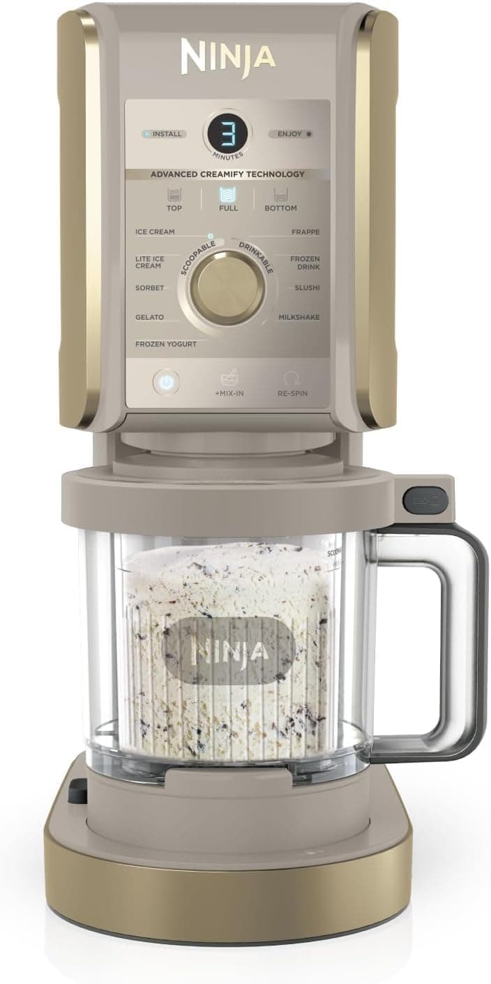 دستگاه بستنی ساز NINJA CREAMi Deluxe با ۳ ظرف طلایی سنگی مدل NC501UKSTGD دستگاه بستنی ساز NINJA CREAMi Deluxe با ۳ ظرف طلایی سنگی مدل NC501UKSTGD