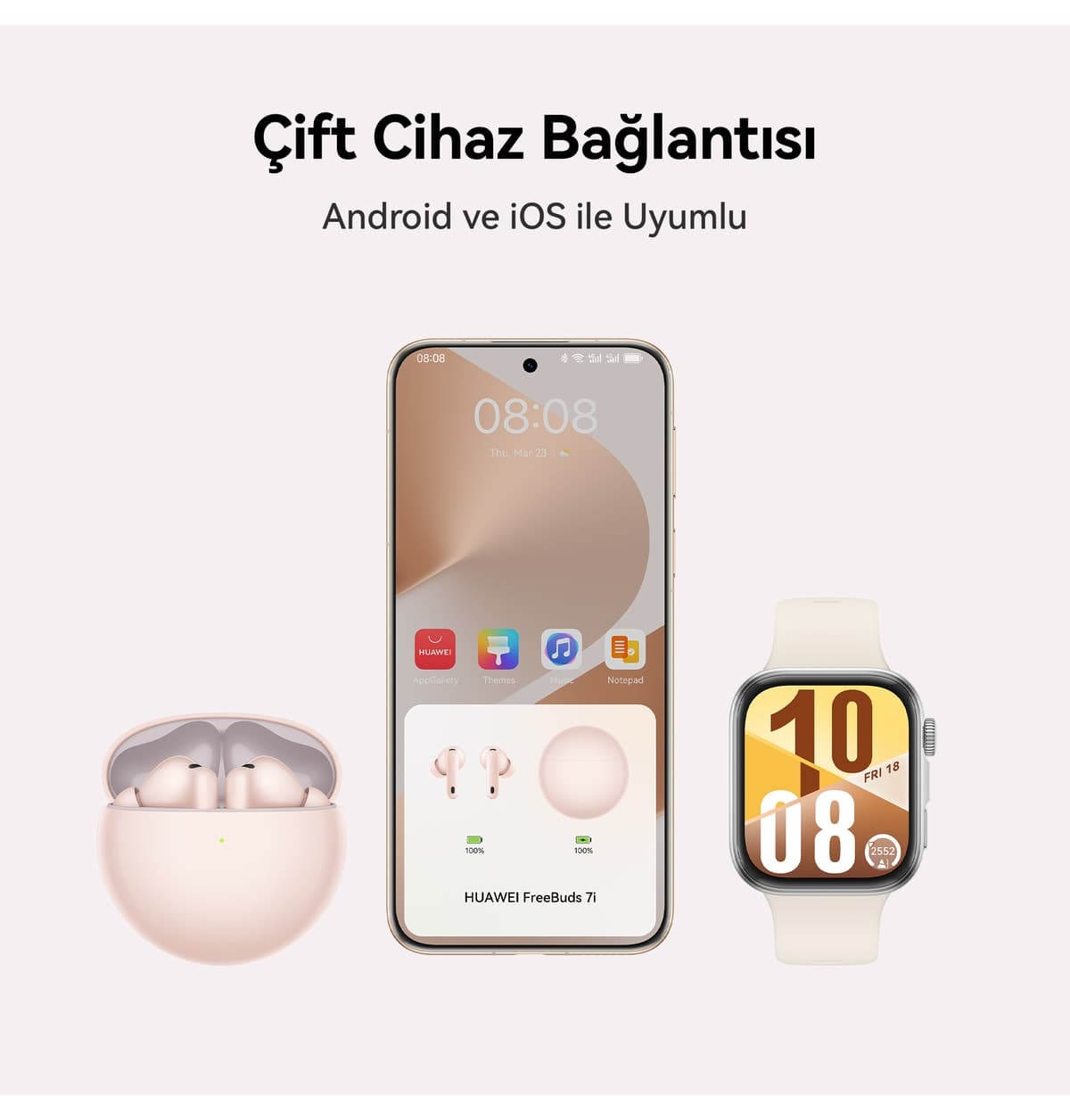 هندزفری بلوتوثی داخل گوشی Huawei FreeBuds 7i صورتی هندزفری بلوتوثی داخل گوشی Huawei FreeBuds 7i صورتی