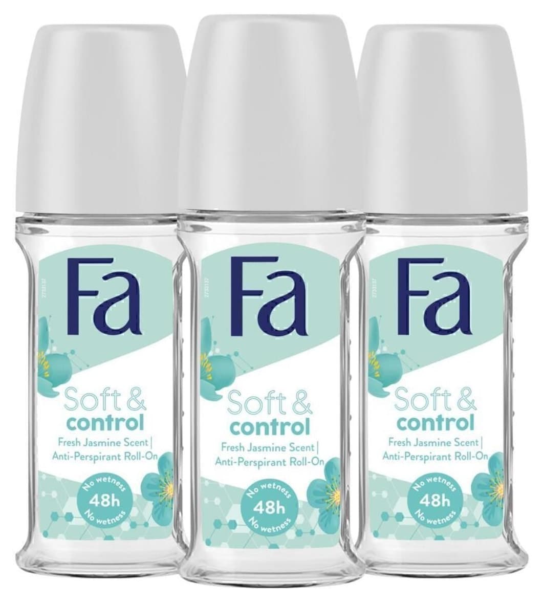 دئودورانت زنانه Fa Soft & Control رولآن 50 ml بسته 3 عددی با ماندگاری 48 ساعت رایحه یاسمن دئودورانت زنانه Fa Soft & Control رولآن 50 ml بسته 3 عددی با ماندگاری 48 ساعت رایحه یاسمن