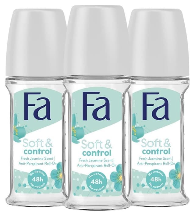 دئودورانت زنانه Fa Soft & Control رولآن 50 ml بسته 3 عددی با ماندگاری 48 ساعت رایحه یاسمن دئودورانت زنانه Fa Soft & Control رولآن 50 ml بسته 3 عددی با ماندگاری 48 ساعت رایحه یاسمن